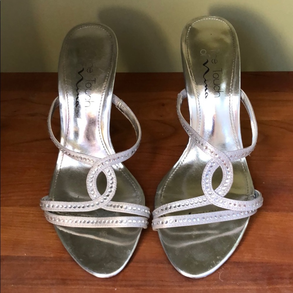 Silver rhinestone slingback dress heels